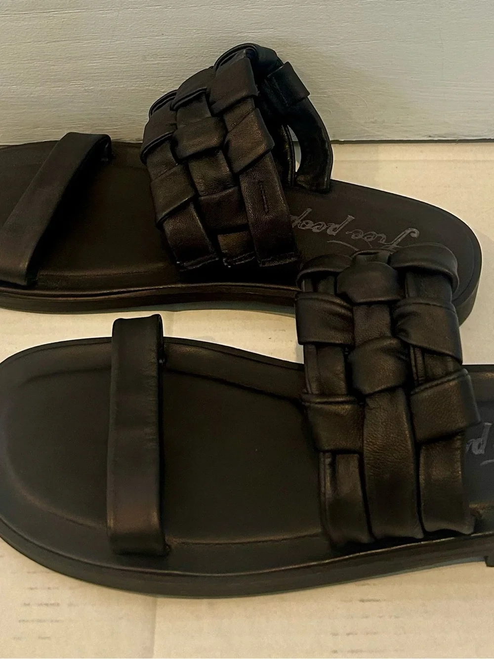 Free People Black Woven Slide Sandals